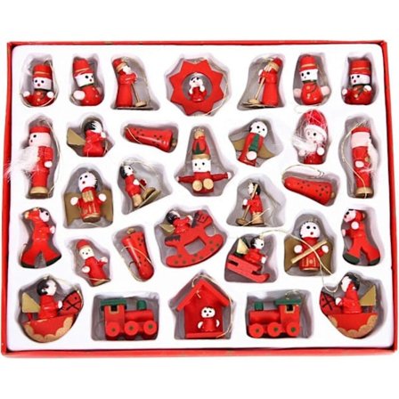 Joulukoristeet puusta, 30 kpl, joulukäsityöt, puiset joulukuusen koristeet jouluaskarteluun ja itse tehtyihin koristeisiin