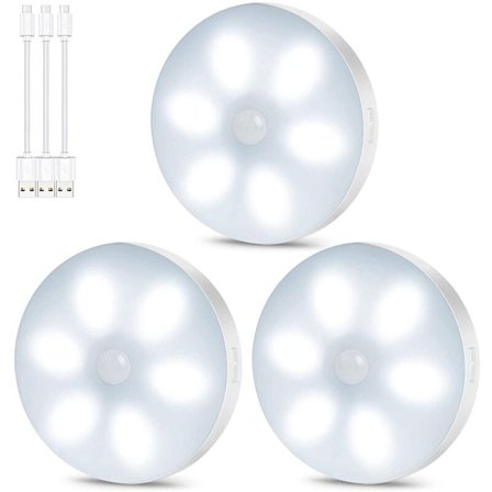 Nattlys med bevegelsessensor, LED-lys med bevegelsessensor, LED-trappelys for gang, kjøkken og skap hvitt