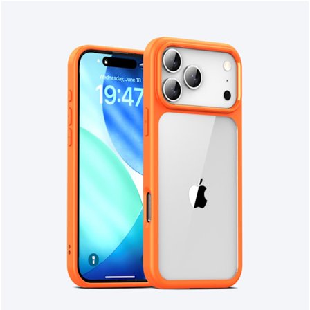 Kompatibel med iPhone 17 Pro klart telefondeksel, knusesikkert mykt telefondeksel og hardt deksel som dekker hele (oransje). Ikke-magnetisk.