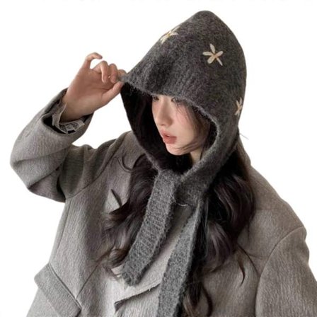 Blomstermønstret Hue Børn Farverig Øreklaphue Blød og Varm Hovedbeklædning til Koldt Vejr lysegrå