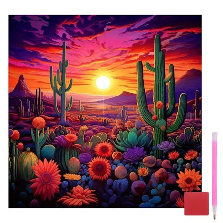 Landskabs Diamantmaleri Sæt til Voksne Kaktus Diamantkunst Sæt til Voksne Landskabs DIY 5D Diamantmaleri Sæt til Begyndere Hjemmevægsdekoration