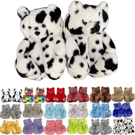Teddy Bear Hjemmesko Dame Plys dyretøfler Varme vintersko Faux Fur Anti Slip M Cow Color