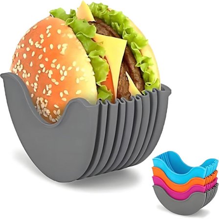 4-pakning med hamburgerholdere i silikon som kan utvides; justerbar hamburgerholder