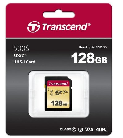 Transcend 500S - flashminnekort - 128 GB - SDXC UHS-I
