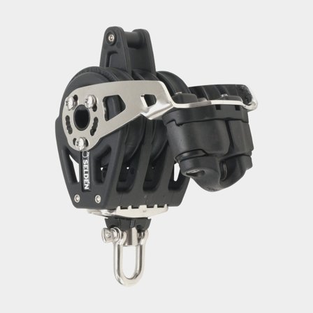 Bloco triplo com manilha Seldén BBB 60, fixo/giratório, com rolamento de esferas, com mordedor e mordente, adequado para cabos Ø6 - 10 mm