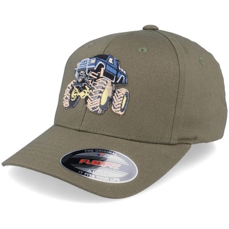 Kinder Kiddo Cap - Grün flexfit Cap - Kinder Big Wheels Monster Truck Olive Flexfit @ Hatstore