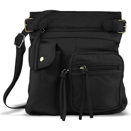 Ekte Skinn Crossbody Veske - Supermyke og Slitesterke Crossbody Vesker - FARGE: Svart