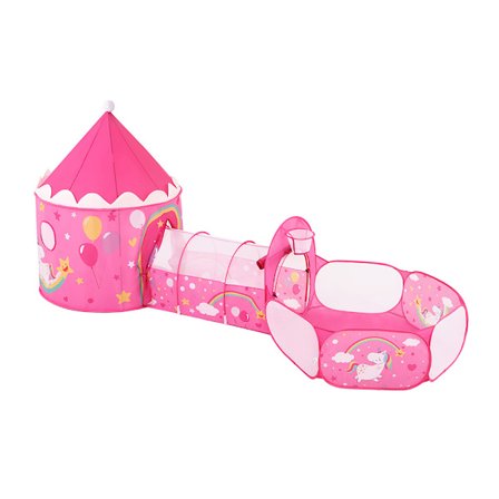 Leluteltta 3-in-1 tunnelilla ja leikkikehällä 215 x 107 x 75 cm