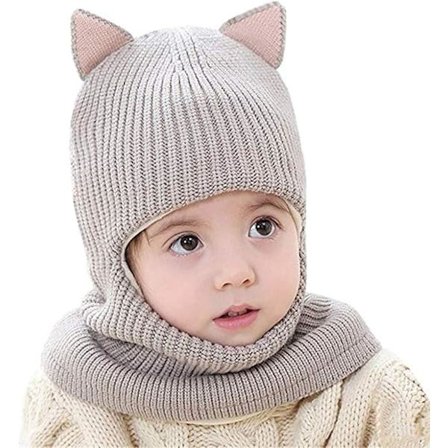 Barnelue Skjerf Hette Vinter Varm Lue Baby Strikket Dusk Småbarn