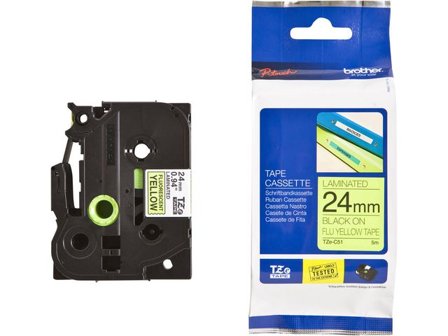 Brother Tape TZEC51 24mm svart på gul - Lyreco - Kontorsmaskiner - Märkmaskiner och tape - Tape - Brother TZ