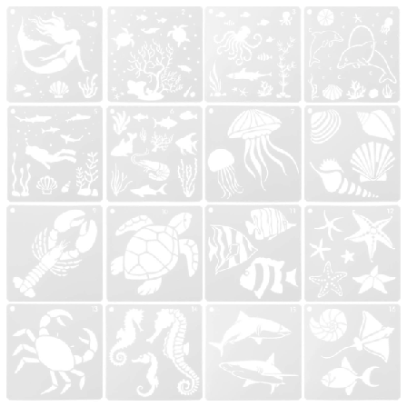 16 kpl Kakku Stencil Kakun Koristelu Stencil Merieläimet Piirustus Stencilit Merieläinten Stencilit Meripiirustus Stencil