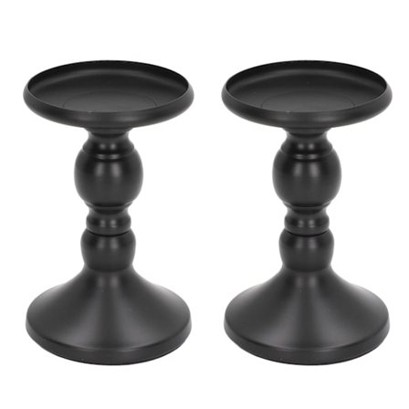 Lysestage Sæt med 2, Jern Lysestage med Mat Sort Finish Høj Geometrisk Søjle Lysestagefod for Stabil Placering, Korrosion
