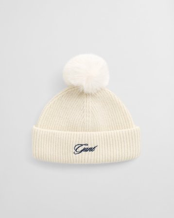 GANT Kinder Girls Pom Pom Beanie (S-M) Weiß