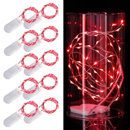 10-pakkia 1m Mini LED-valosarja Paristokäyttöinen Punainen