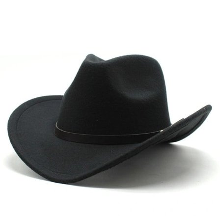Amerikansk Western Cowboyhatt Filt Hatt for Menn og Kvinner Ridehatt Rullet Kant Faux Ull Jazzhatt Cowboyhatt Svart