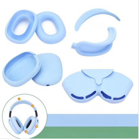 AirPods Max 5-i-1 Silikonskyddsset: Huvudband, Båge, Öronkuddar, Skal och Förvaringsväska - Kompatibelt med Apple AirPod