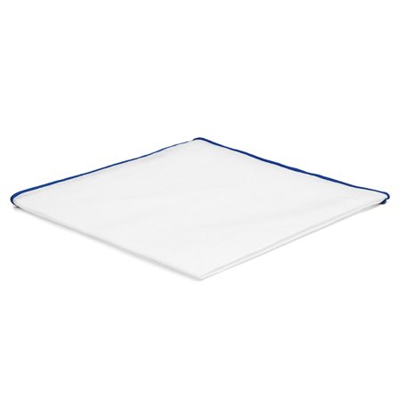 Biała poszetka z niebieskimi krawędziami dla mężczyzn - Jednokolorowe poszetki