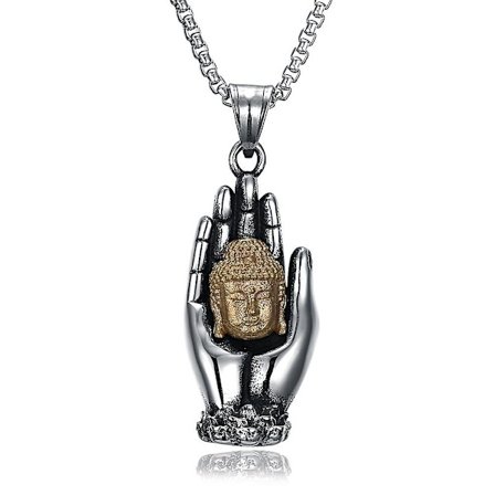 Forntida Maya Mode Forntida Silver Personlighet Palm Buddha Titanium stål hals