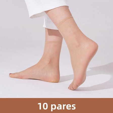 Beige; Størrelse: One Size-10 Par med Ultratynne Ensfargede Sokker for Kvinner, Myke og Pustende Usynlige Silkesokker, Uformelle Sokker til Midt på 