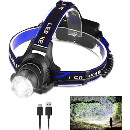 LED-hovedlampe USB-genopladelig, pandelampe superlys 8000 høj