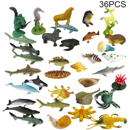 36 stk Mini Havdyr Realistiske Gave Plastleker Ocean Animal Figurer Vennlige