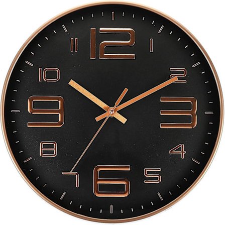 12 Tommers Veggklokke, Batteridrevet Stille Ikke-tikkende Sveipbevegelse Gull 3D Tall Runde Klokker