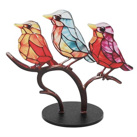 Fugle på grenpynt Håndværk Akryl Farverig Levende flad dyrestatuette dekoration til skrivebordskontor Hjem 3 fugle i samme retning