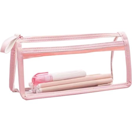 Gennemsigtig pink penalhus, taske, penholder, brevpapir, dobbelte lynlåse, Orga