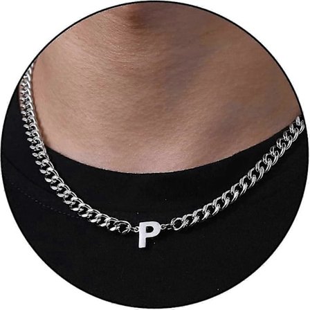Initial A-z Kubansk Kedja Halsband För Pojkar Män Kvinnor Bokstav Hänge Rostfritt Stål 6.5mm 18+2 Tum Smyckesgåva-Bra(Silver,P)