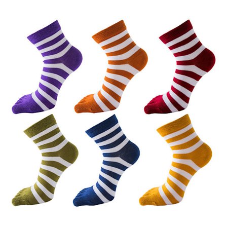 5-pak tåstrømper midt på læggen, kæmmet bomuld, helårs - bred stribe