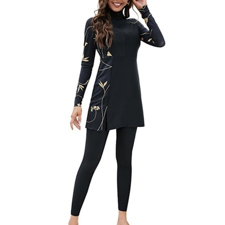 Kvinner muslimsk badedrakt Heldekkende badetøy Strandklær Langermet svømmedrakt L svart uten brystpute