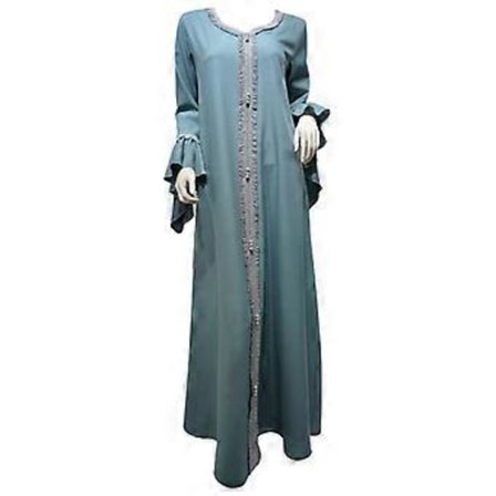 Løstsiddende Dubai Casual Kaftan Robe Broderi Muslimsk Kjole Abaya til Kvinder (XXL Lyseblå)