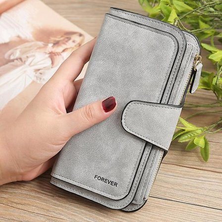 Damepung i PU-læder, trefoldet, lang, stor kapacitet, damepung, kreditkort, clutch, organizer