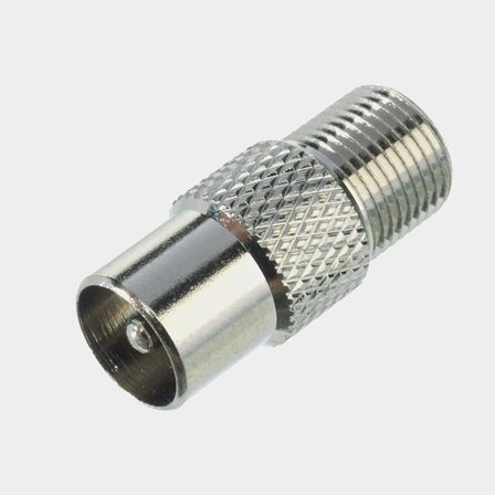 Glomex V9141 TV-kabel adapter F-kontakt hona till IEC 9,5mm hane i silverfärgad metall för antennanslutning