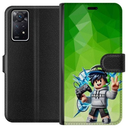 Yhteensopiva Lompakkokotelo Xiaomi Redmi Note 11 Pro 5G Roblox-inspiroitu pelaajahahmo, jossa on kuulokkeet, ohjain ja energiset efektit vihreää tau