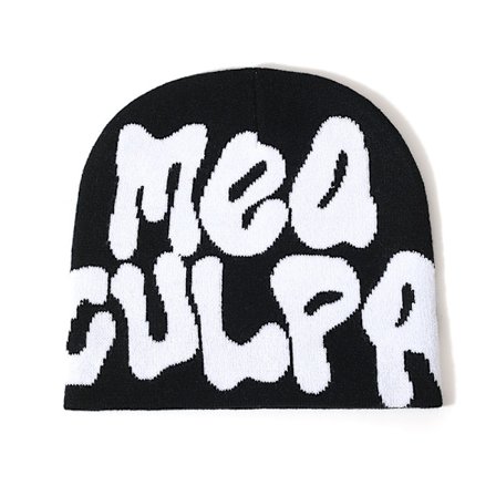Beanie Strikket Hue Y2K MEA Culpa Grunge Uldhue Vinter Kold Varm Hue Hip Hop Bogstav Jacquard Hue - Sort