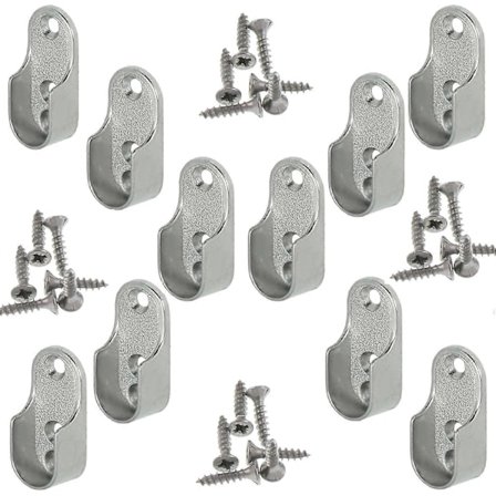 Oval Kabinett Upphängningsräcke | OVA | 10 Stycken - Oval Stång Garderob Skåp Rörhållare | Nickelförkromad Stål | Stånghängare Fäste | Metall garde...