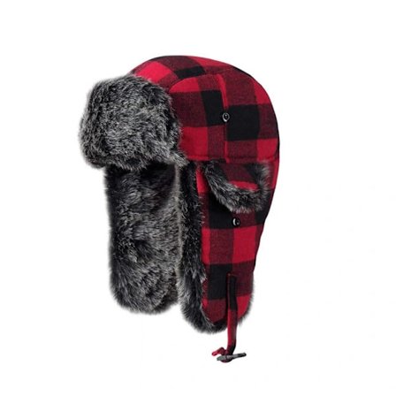 Buffalo Plaid Aviator Pels Trapper Hat Russisk Bomber Hat med Øreklapper til Kvinder Mænd, Rød