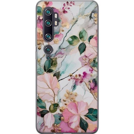 Kompatibel Mobilcover til Xiaomi Mi Note 10 Pro Abstrakt marmormønster med blomster, blade og gyldne detaljer i bløde pastelfarver