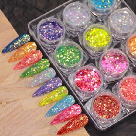 12 Delar Nagelkonst Pulver DIY Nageldekoration Glitterfärg Lämplig för Nagelsalong