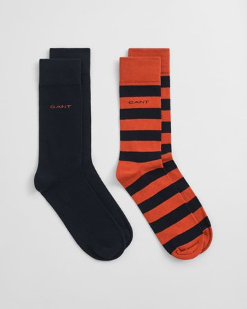 GANT Herren 2er-Pack Socken Blockstreifen & Einfarbig (40-42) Orange