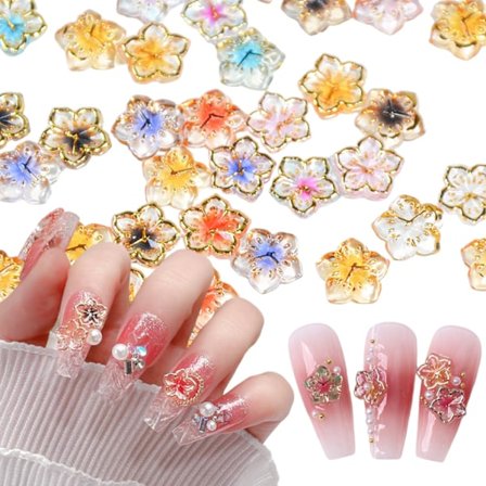 100 stk Blomst Neglepynt Flatback Harpiks Charms Design 3D Blomster Negle Steiner og Charms Forsyning Akryl Vår Blomst Tin