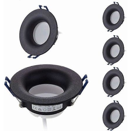 Sett med 6 LED Innfelte Spotlights Komplett Svart Rund med GU10 Pærer Varmhvit Modul 3000K 5W 430lm tilsv. 50W IP20 Dimbar, Innfelt spotlight 68m