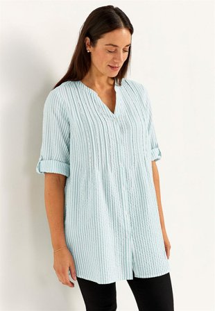 Cellbes of Sweden - Tunika i seersucker i turkis/stripete for damer i størrelse 54/56