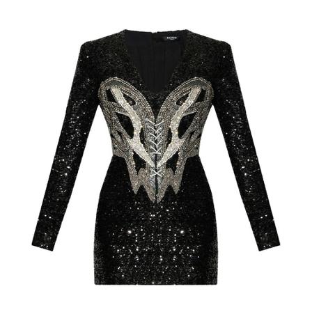 Balmain, Sequinned dress Zwart, Dames, Maat:S