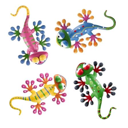 Metal Gecko Udendørs Vægskulptur, 4 Pak Lizard Vægskulpturer Og Statuer