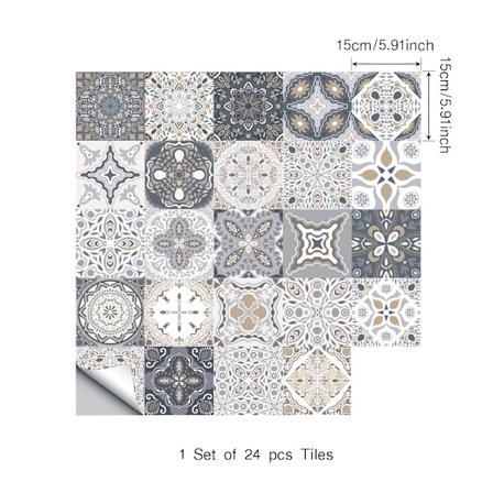24 stycken, 15x15 cm - 24 självhäftande marockanska vattentäta väggdekaler för DIY köks- och badrumsdekoration.