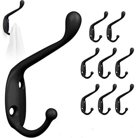8 Retro Metal Knager, Sorte Vintage Dobbelte Knager med Skruer, Vægmonteret til Hjemmet, Badeværelset u0026 Køkkenet