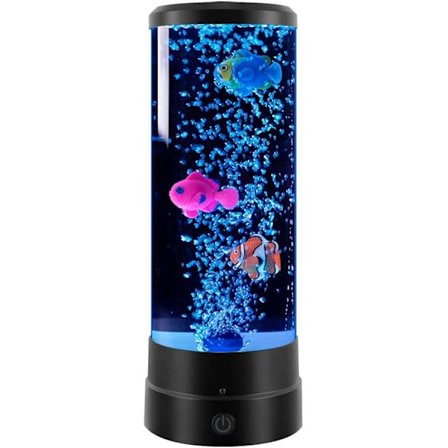 Fisk Lampa - Fjärrkontroll LED Akvarium Nattlampa Med Livslevande Fiskar & Bubblor (Svart)
