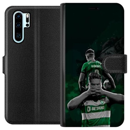 Yhteensopiva Lompakkokotelo Huawei P30 Pro Neonmotiivi, jossa teksti "Gaming is in my DNA" sinisenä ja punaisena tiiliseinällä, jossa loistava DNA-spi